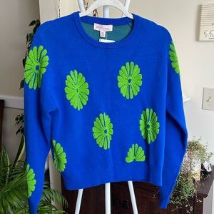 💙💚 Philosophy Elegant Gren Flower over Blue Sweater Long Sleeve-M-NWT